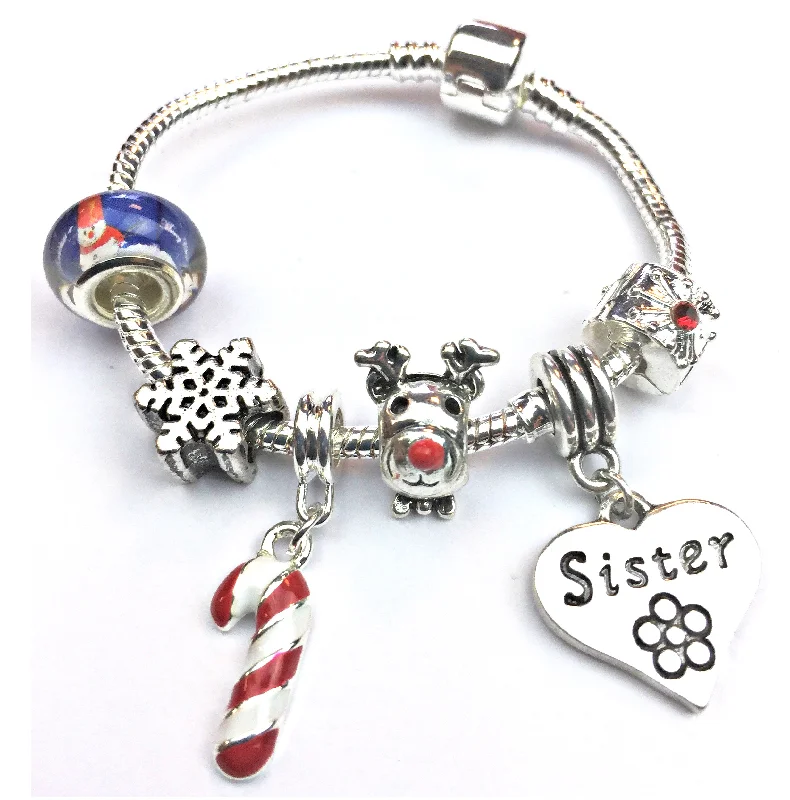 Children's Sister 'Christmas Wishes' Silver Plated Charm Bracelet