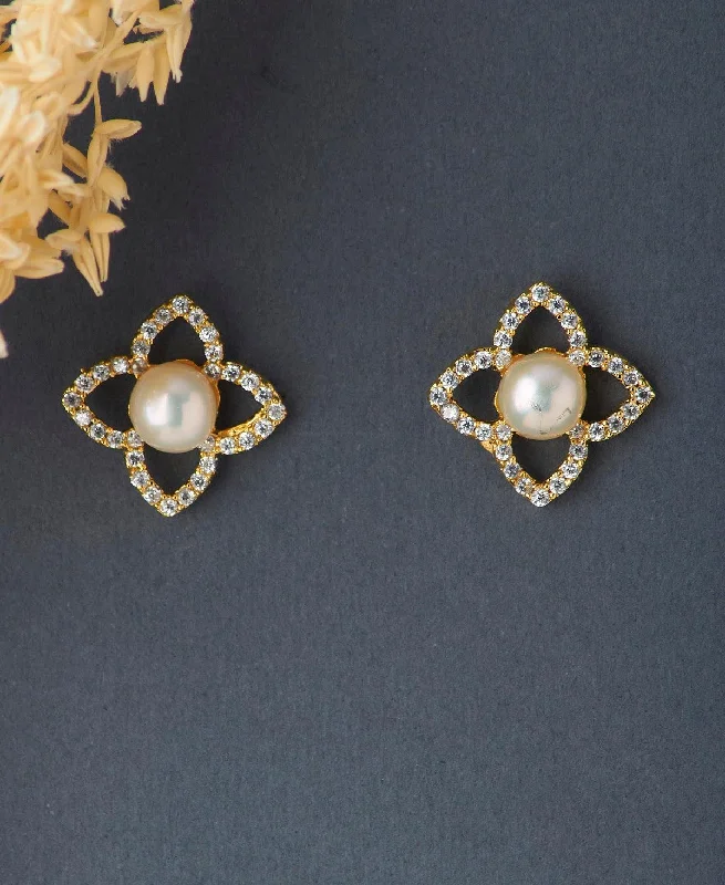 women infinity stud earrings -Floral Pearl Stone Stud Earrings