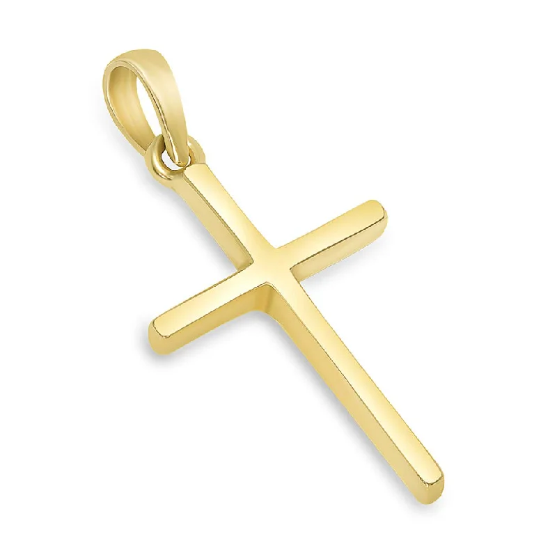 women fashion chain necklaces -Solid 14k Yellow Gold Classic Christian Cross Charm Pendant