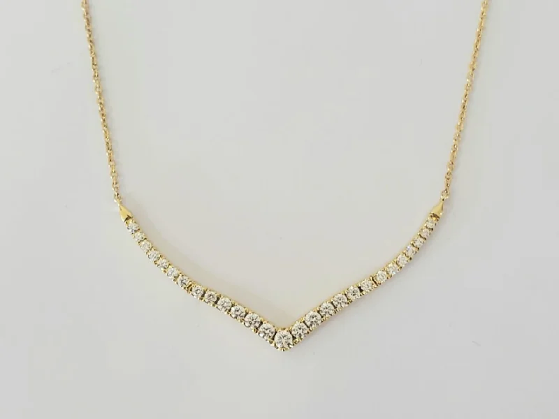 women infinity diamond necklaces -14kt Yellow Gold Chevron Bar Diamond Necklace