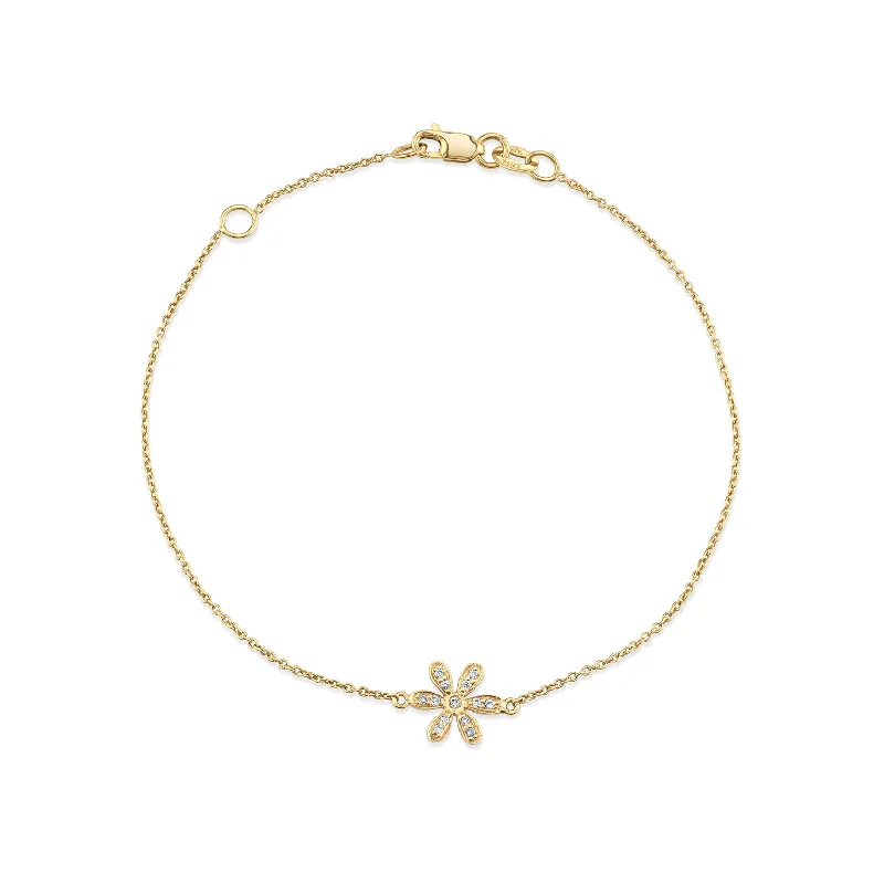 Gold & Diamond Daisy Flower Bracelet