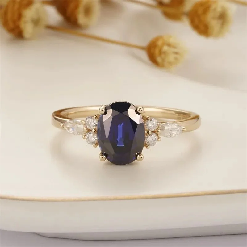 white gold engagement rings -Solid 18k Yellow Gold 2.0 Ctw Oval Sapphire Engagement Ring