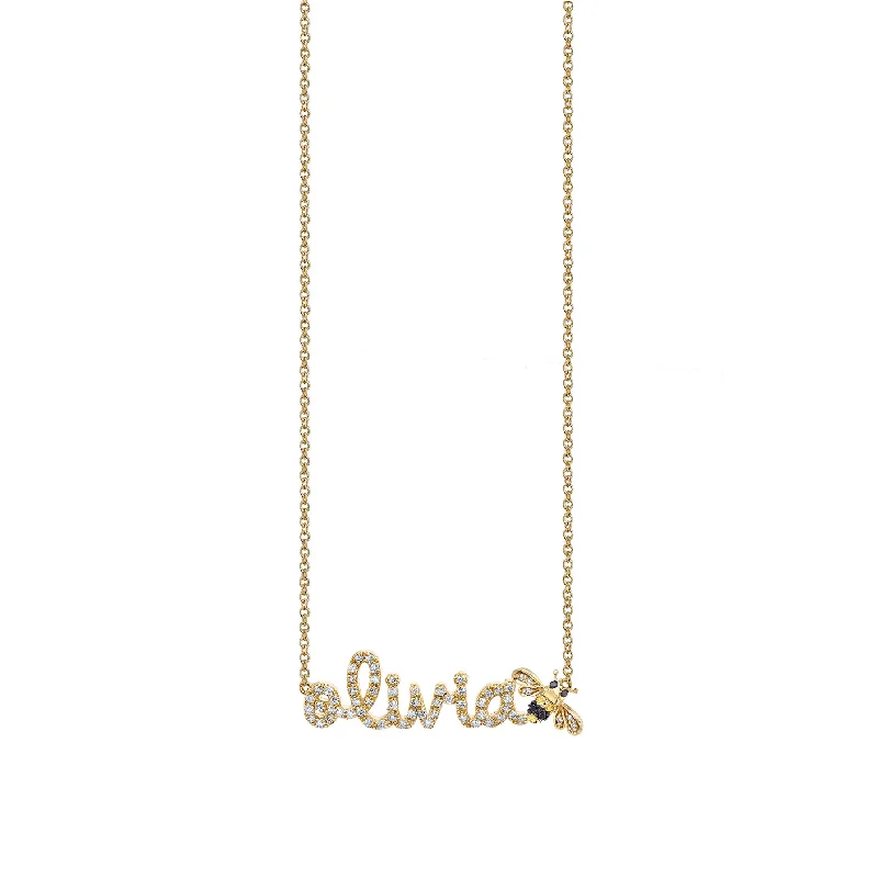 women art nouveau necklaces -Gold & Diamond Small Custom Script Bee Icon Necklace