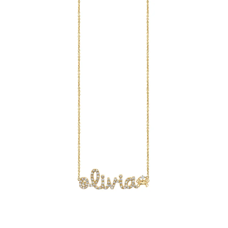 women lucky charm necklaces -Gold & Diamond Small Custom Script Cancer Zodiac Necklace