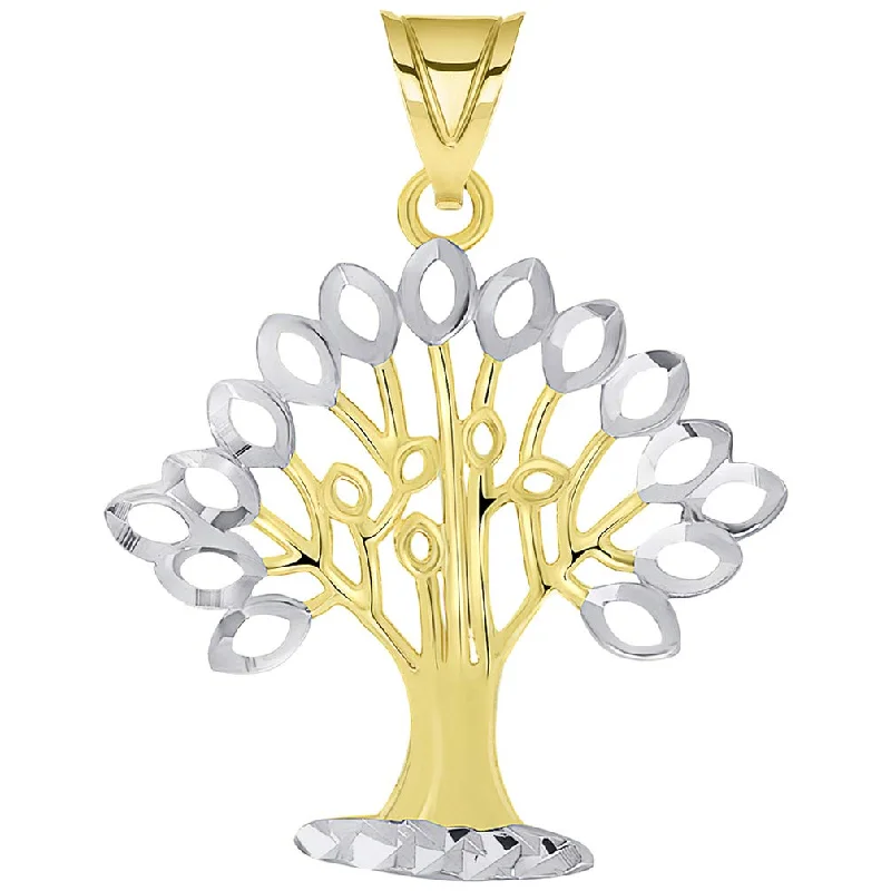 women long necklaces -14k Yellow Gold Solid and Textured Tree of Life Two-Tone Pendant