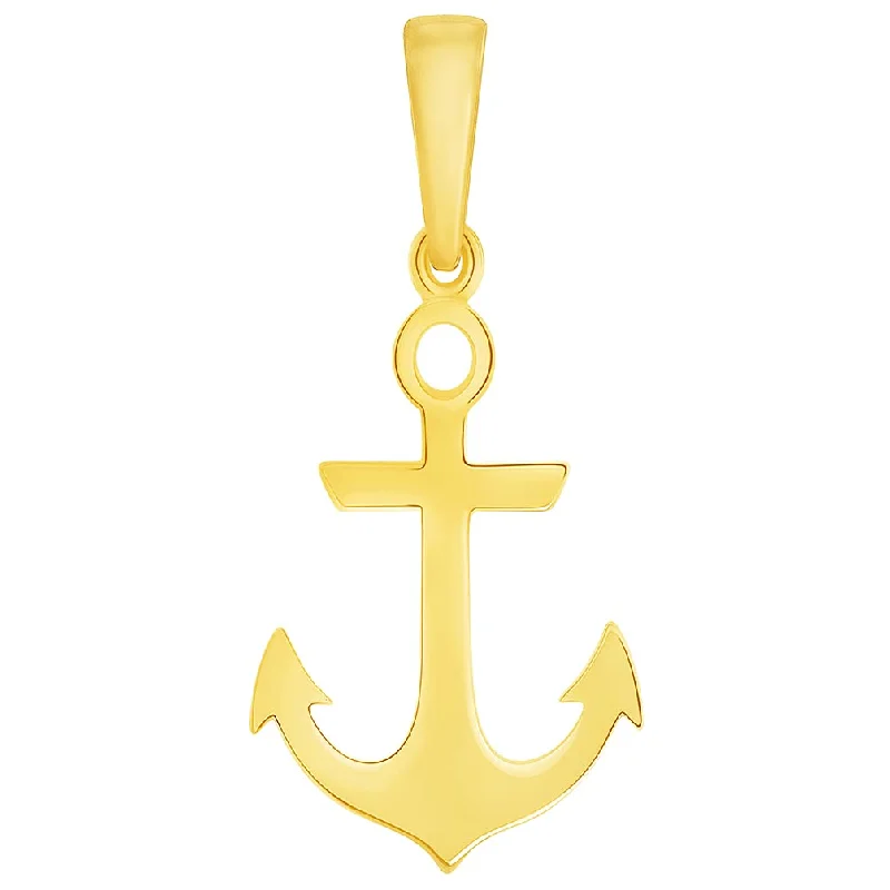 women gold necklaces -Solid 14k Yellow Gold Anchor Silhouette Charm Nautical Pendant