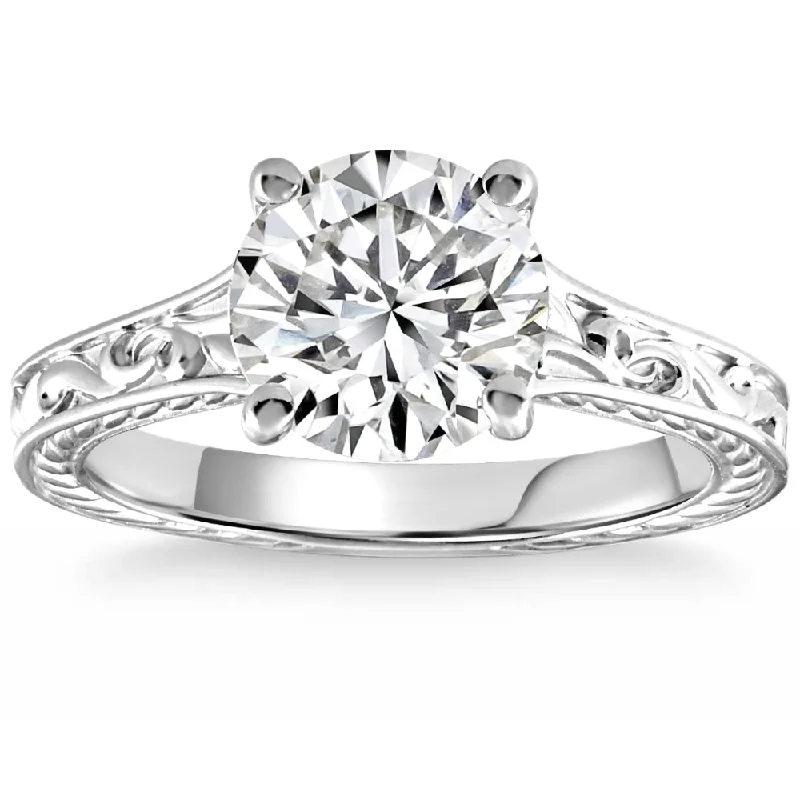 elegant engagement rings -2 1/2ct Solitaire Certified Diamond Engagement Vintage Ring 14k Gold Lab Grown