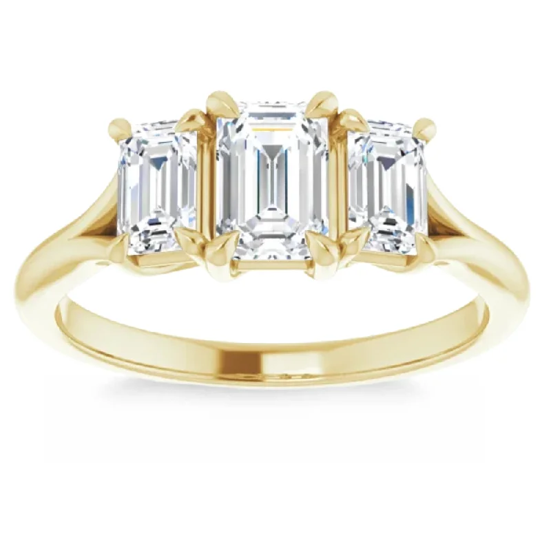 antique diamond engagement rings -2.10Ct Emerald Cut Three Stone Diamond Engagement Ring 14k Gold Lab Grown