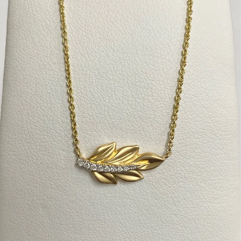 women custom necklaces -14kt Yellow Gold Leaf with Diamonds Necklace