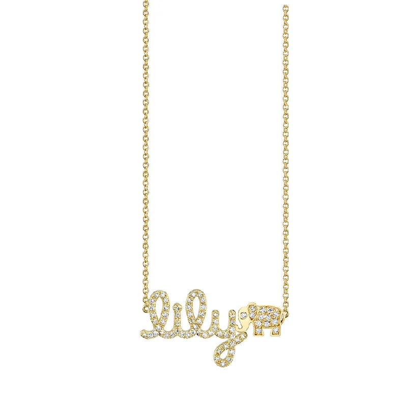 women fashion chain necklaces -Gold & Diamond Small Custom Script Elephant Icon Necklace