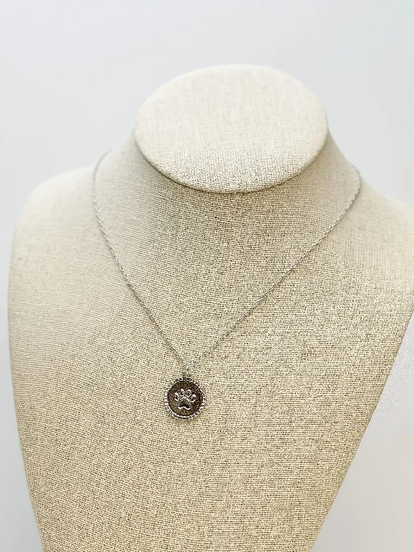 women infinity necklaces -Paw Print Medallion Necklace - Silver