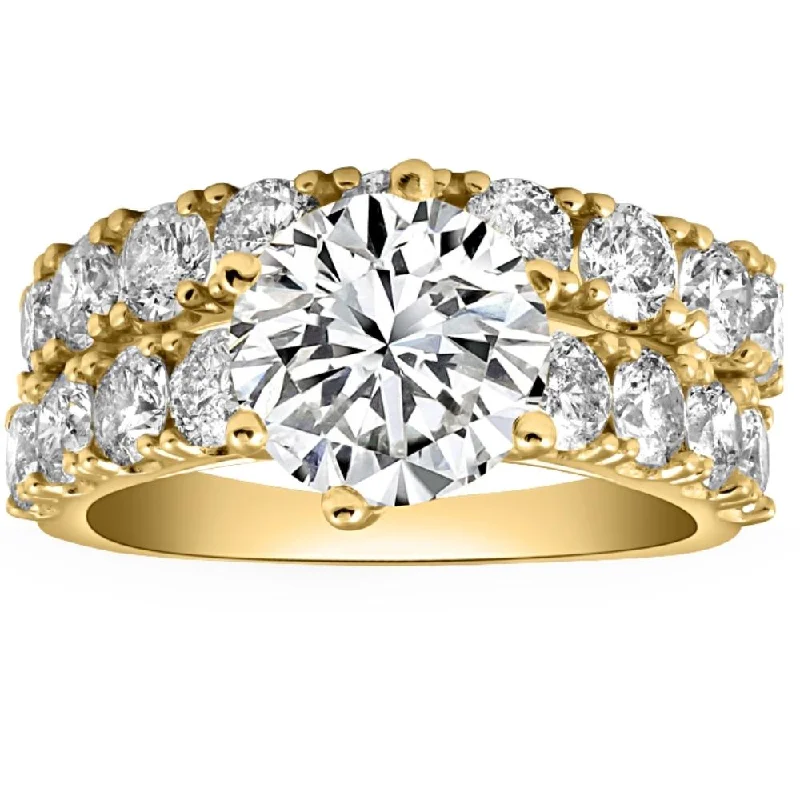 round diamond engagement rings -6 1/2Ct Diamond Engagement Wedding Ring Set in 10k Yellow Gold Lab Grown