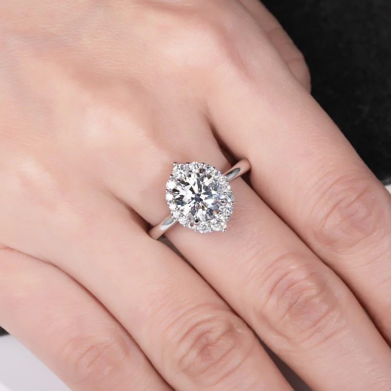 luxury solitaire engagement rings -2ct Round Cut Diamond Halo White Gold Engagement Ring