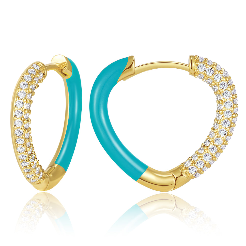 women minimalist earrings -Enamel Heart-shaped Huggie Hoop Earrings Blue Color