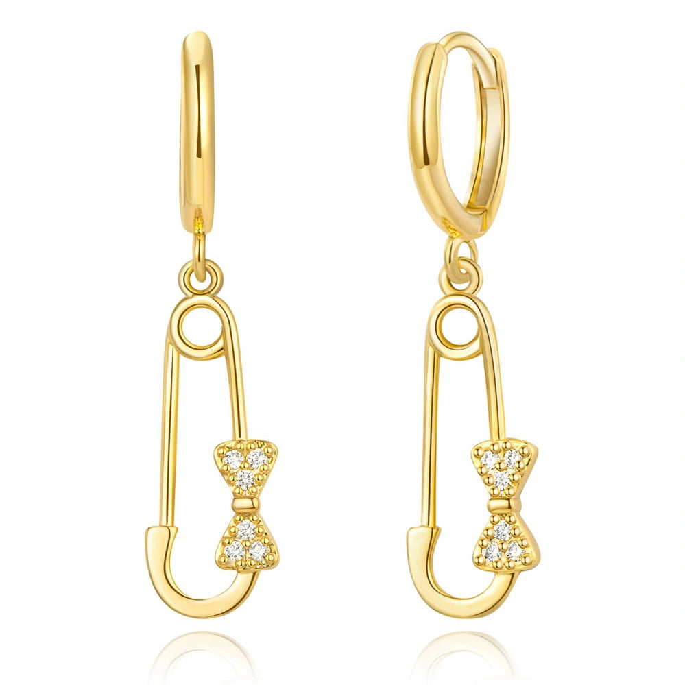 women flower earrings -14K Gold Huggies Hoop Dangle Drop Earrings- Pin hoop