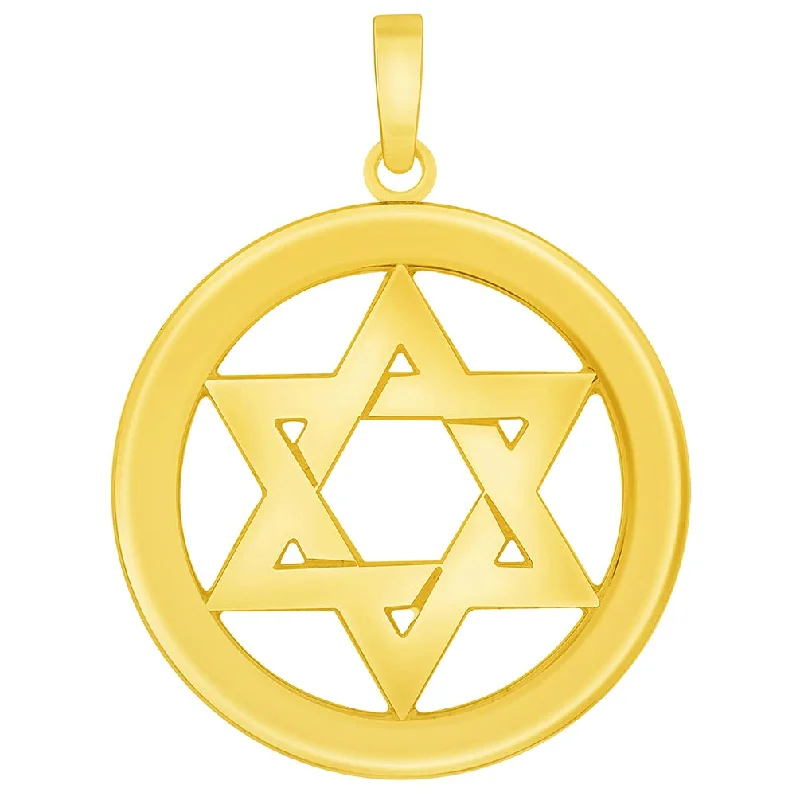 women infinity necklaces -14k Yellow Gold Round Shield of David Open Hebrew Star Pendant