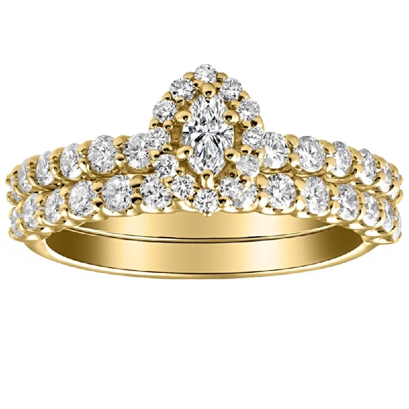 diamond engagement rings -1 1/4Ct Marquise Halo Diamond Engagement Wedding Ring Set White or Yellow Gold