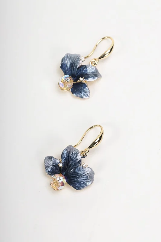 women engraved earrings -Blue Flower Drop Earrings