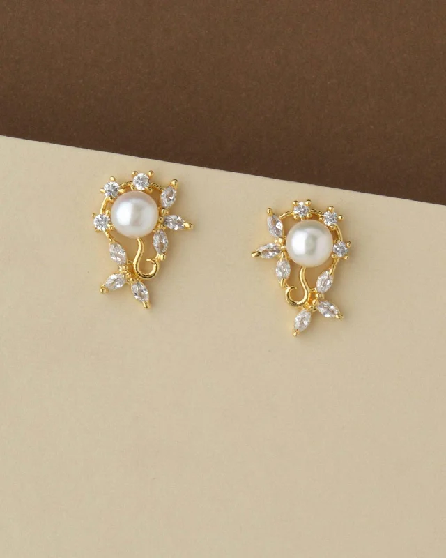 women trendy earrings -Floral Pearl & Stone Stud Earring