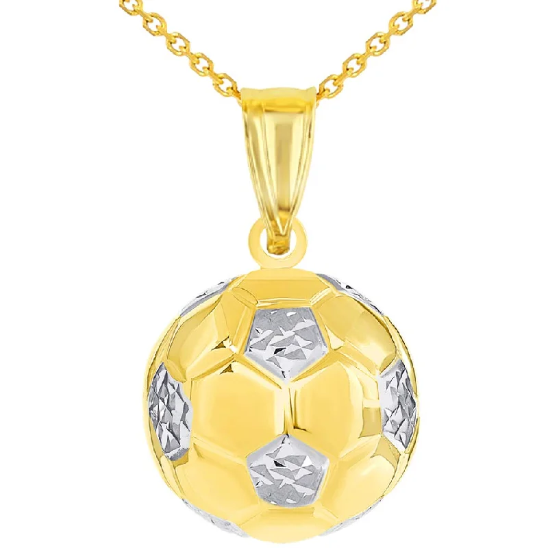 women minimalist gold necklaces -High Polish 14K Yellow Gold Soccer 3D Ball Charm Futbol Sports Pendant with Cable, Curb, or Figaro Chain Necklaces