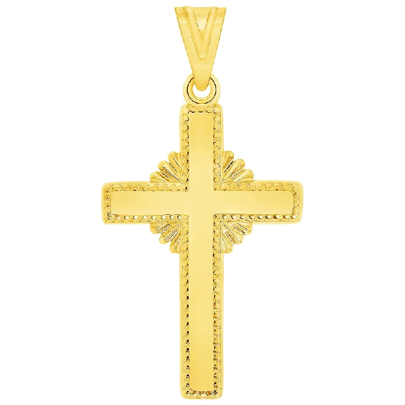 women gold plated necklaces -Solid 14k Yellow Gold Shining Religious Cross Pendant