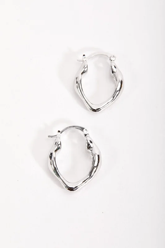 women modern earrings -Silver Molten Hoop Earrings