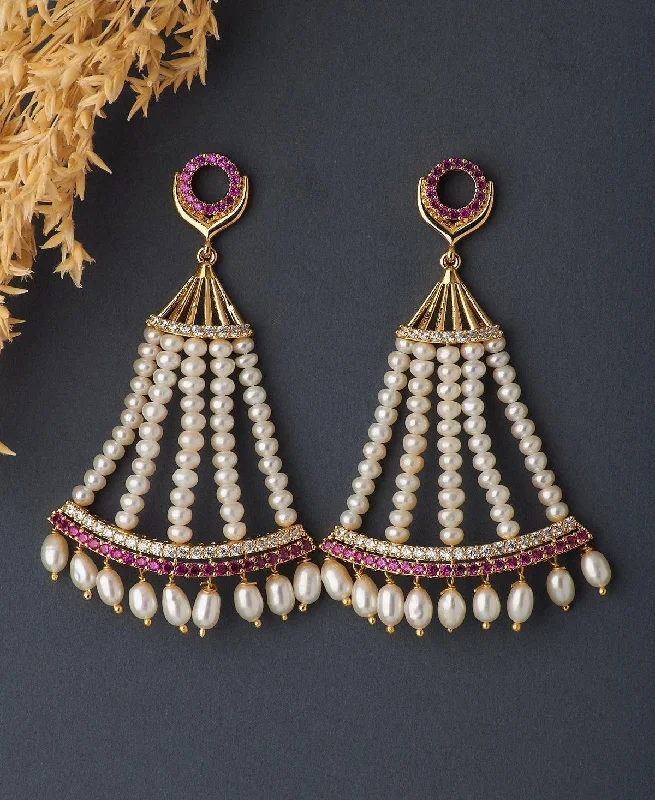 women retro earrings -Gorgeous Stone Studded Pearl Earring