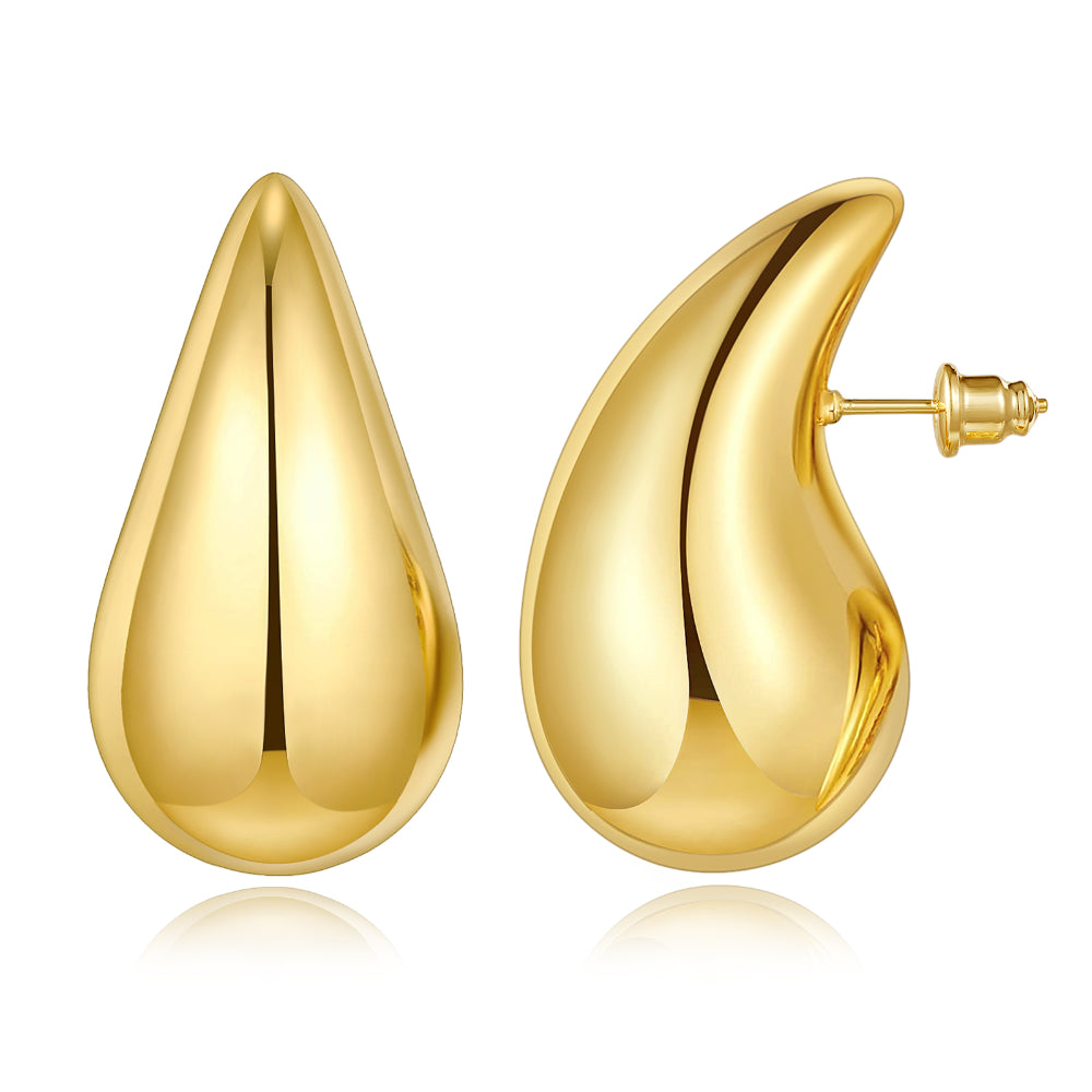 women butterfly earrings -Thick Gold Chunky Hoop Earrings Lightweight Huggie Hoops- Hollow Waterdrop