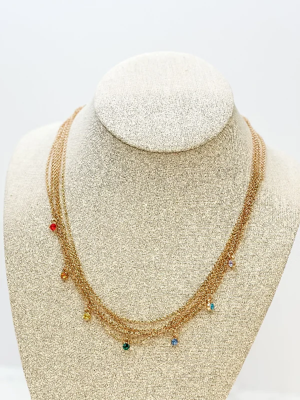 women two-tone necklaces -Rainbow Gem Multi-Strand Layered Necklace