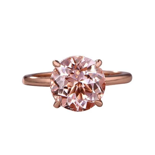 cushion cut halo engagement rings -Round Cut Morganite Pink Engagement Ring