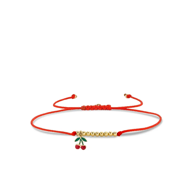 Gold & Enamel Mini Cherry Cord Bracelet