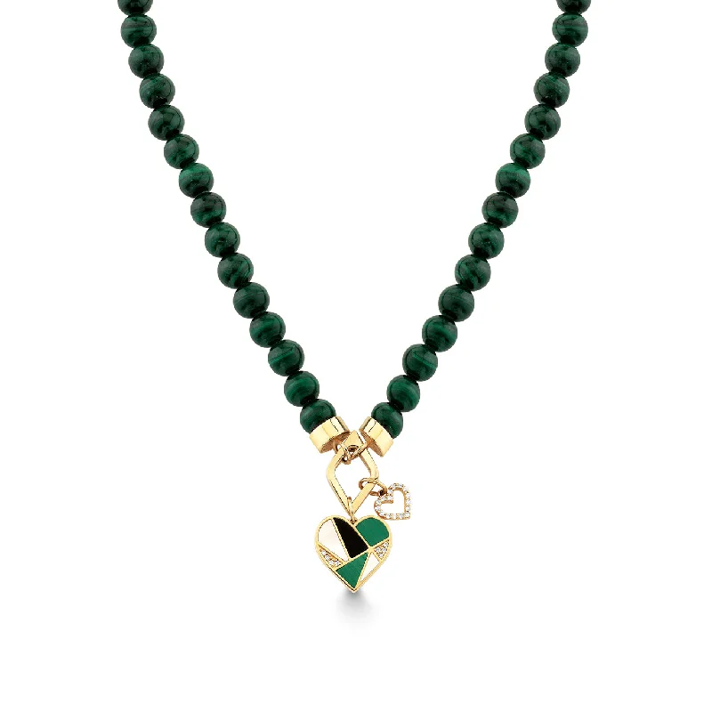 women lucky charm necklaces -Gold & Diamond Mosaic Heart Malachite Necklace