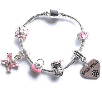 Children's Goddaughter 'Pink Fairy Dream' Silver Plated Charm Bead Bracelet