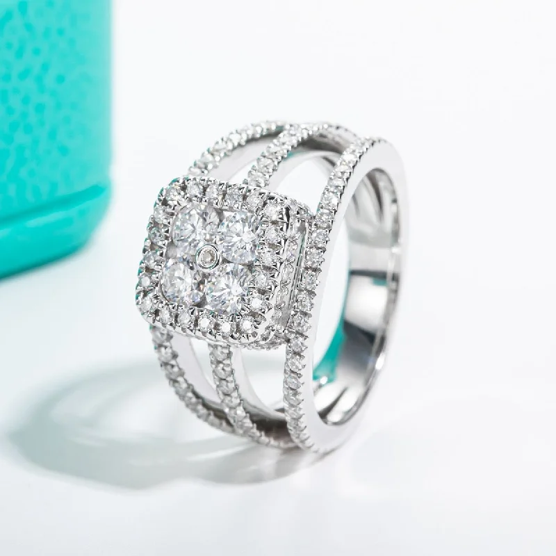 stackable wedding and engagement rings -Round Cut Diamond Split Band Engagement Ring