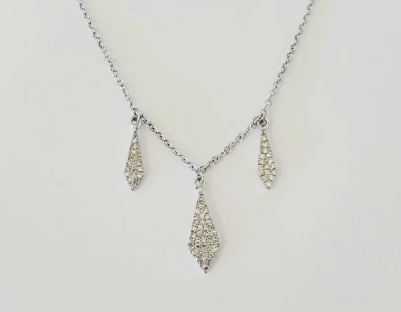 women gold chain necklaces -14kt White Gold Necklace With Diamond Drops