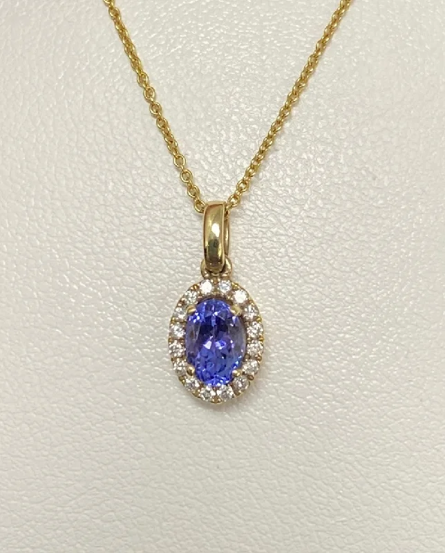 women chunky necklaces -14kt Yellow Gold Tanzanite and Diamond Halo Pendant