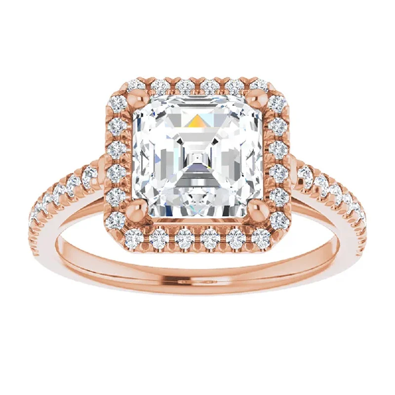 engagement rings with side stones -2 1/2Ct Asscher Cut Moissanite & Diamond Halo Engagement Ring in 10k Gold