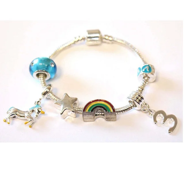 Children's 'Magical Unicorn 3rd Birthday' Silver Plated Charm Bead Bracelet