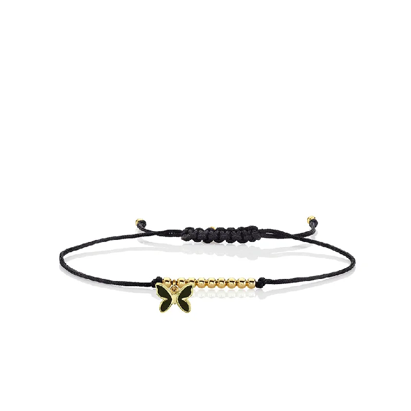 Gold & Enamel Tiny Butterfly Cord Bracelet