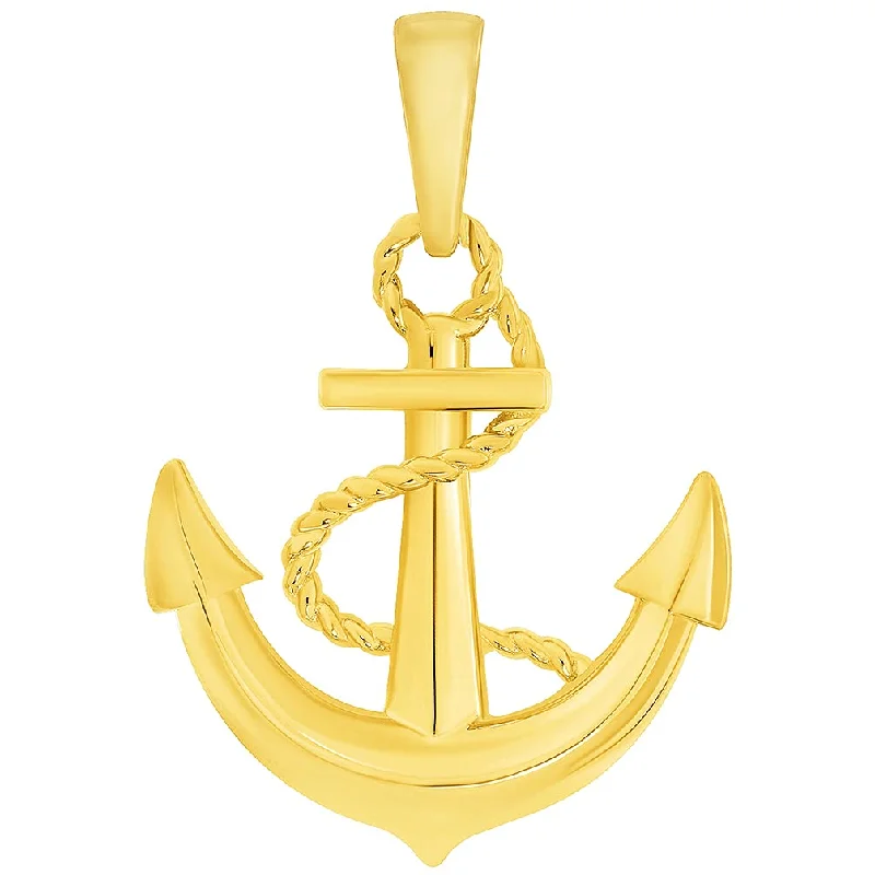 women delicate necklaces -14k Yellow Gold Fouled Admiralty Anchor Charm Nautical Pendant