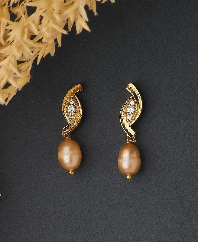 women statement drop earrings -Elegant Stone Studded Pearl Earring