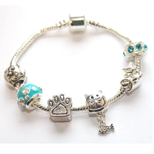 Children's 'Cool for Cats' Silver Plated Charm Bead Bracelet