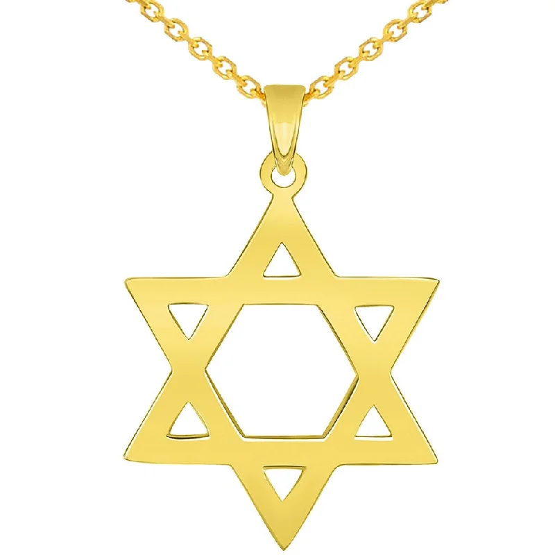 women fashion chain necklaces -Solid 14k Yellow Gold 0.9mm Star Of David Pendant with Cable, Curb, or Figaro Chain Necklaces