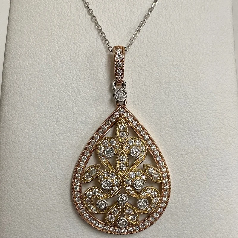 women butterfly necklaces -14kt Tri-Color Diamond Pendant