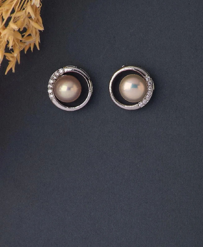 women gold-plated earrings -Elegant Real Pearl Stud Earring