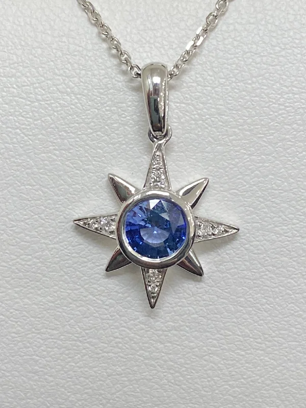 women golden flower necklaces -14kt White Gold Sapphire and Diamond Pendant