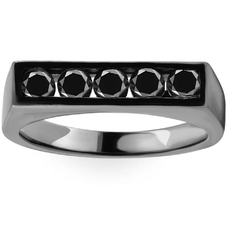 budget-friendly engagement rings -1Ct Black Diamond 5-Stone Men's Ring in 10k Black Gold