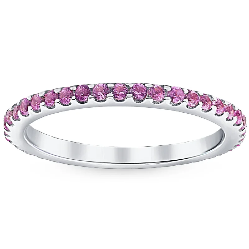 custom engagement rings -3/4Ct Pink Sapphire Stackable Ring Wedding Band 10k White Gold