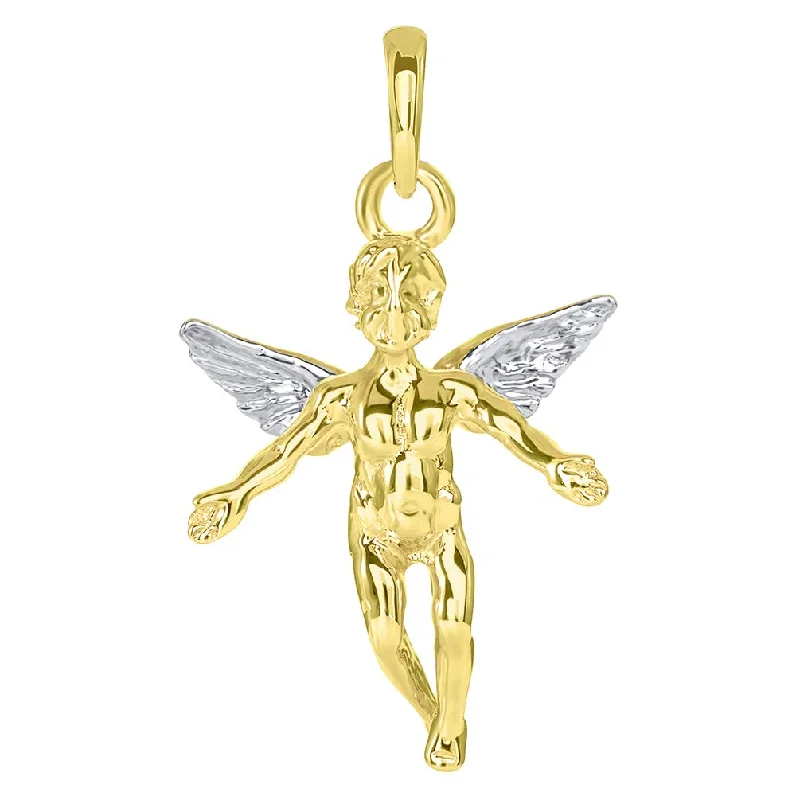 women minimalist gold necklaces -14k Solid Yellow Gold 3D Cherub Angel Pendant