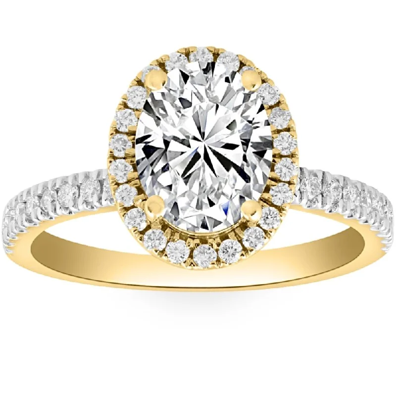 wedding engagement rings -2 1/2Ct Oval Diamond Halo Engagement Ring White, Yellow, or Rose Gold Lab Grown